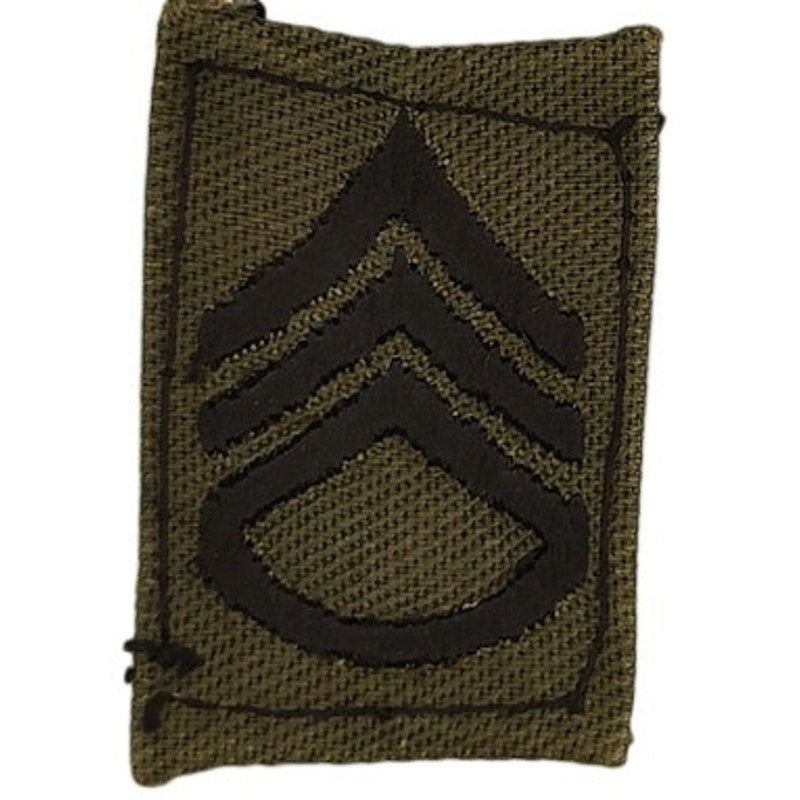 US Army Staff Sergeant E‑6 Subdued OD Green Rank Patch 1‑3/8" × 1" TE Sew‑On