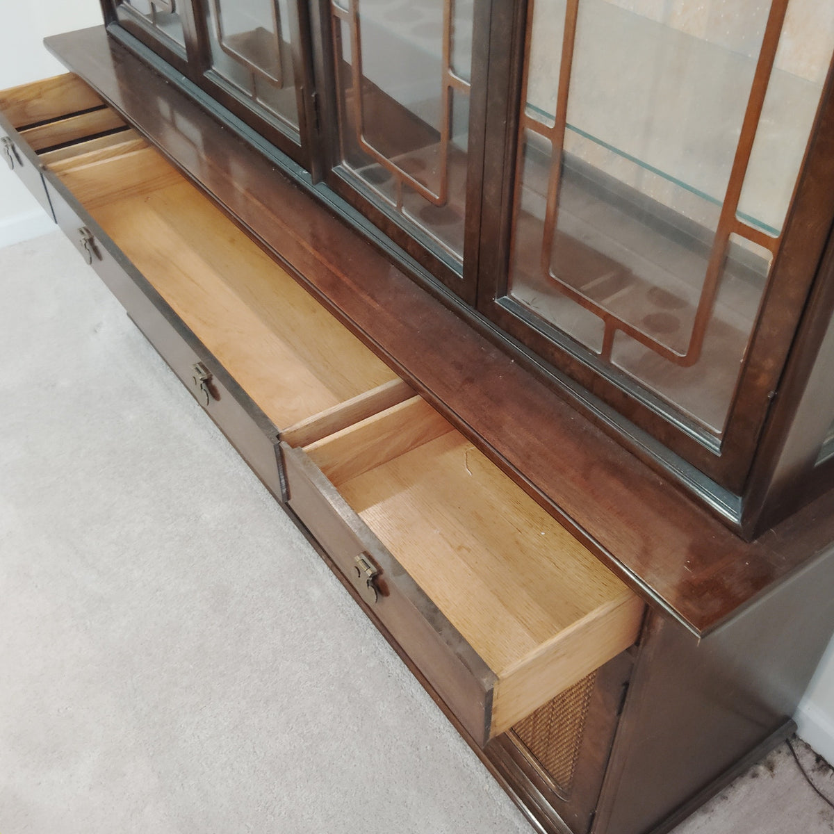 LOCAL PICKUP ONLY- 1960's Dark Wood Dining Set - Table, 6 Chairs & China Cabinet