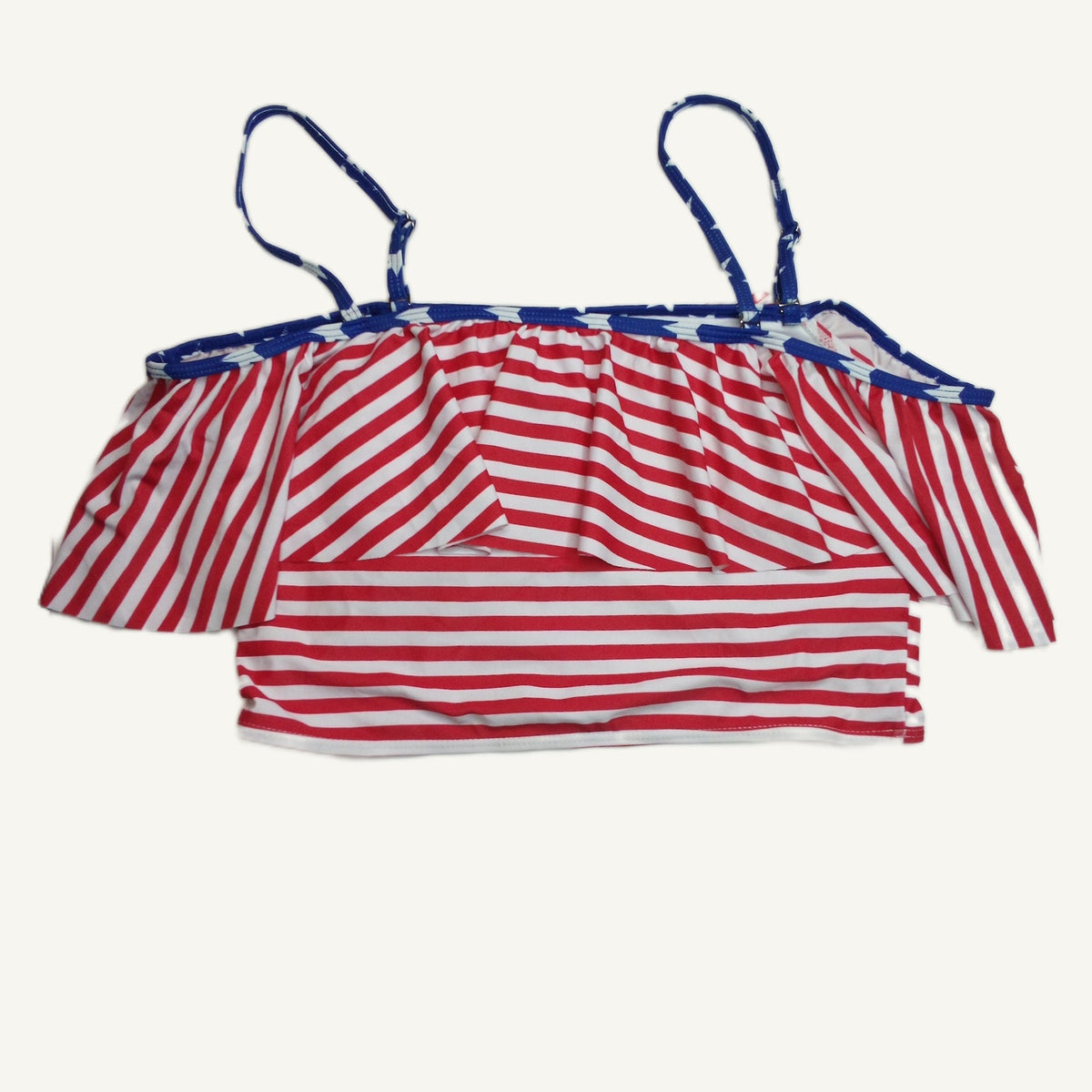 USA Flag Striped Tankini Top Swimsuit with Adjustable Straps - Size Large