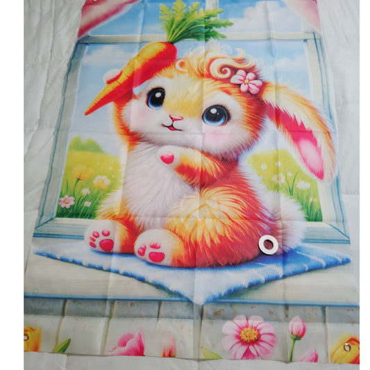 Happy Easter Tapestry Banner – 3x5' Cartoon Bunny & Easter Egg Backdrop, Spring