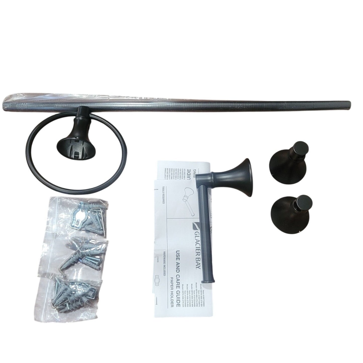 Sadira 3-Piece Bath Hardware Set with Paper Holder Towel Bar Towel Ring, Black