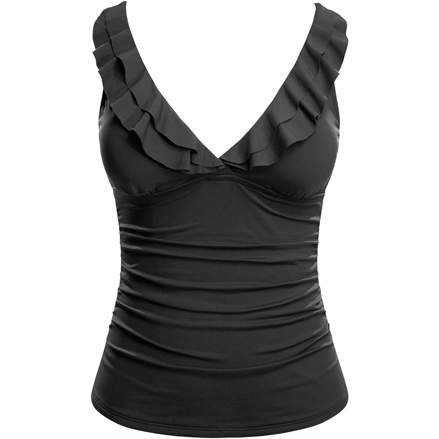 Yonique Tankini Top Only Tummy Control Top Ruffle Swimsuit Top V-Neck, M (8-10)