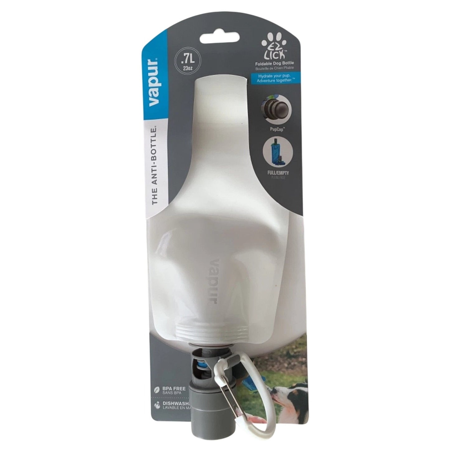 Vapur EZ Lick™ Collapsible Dog Water Bottle 23 oz Whiteout Lick‑Activated, White