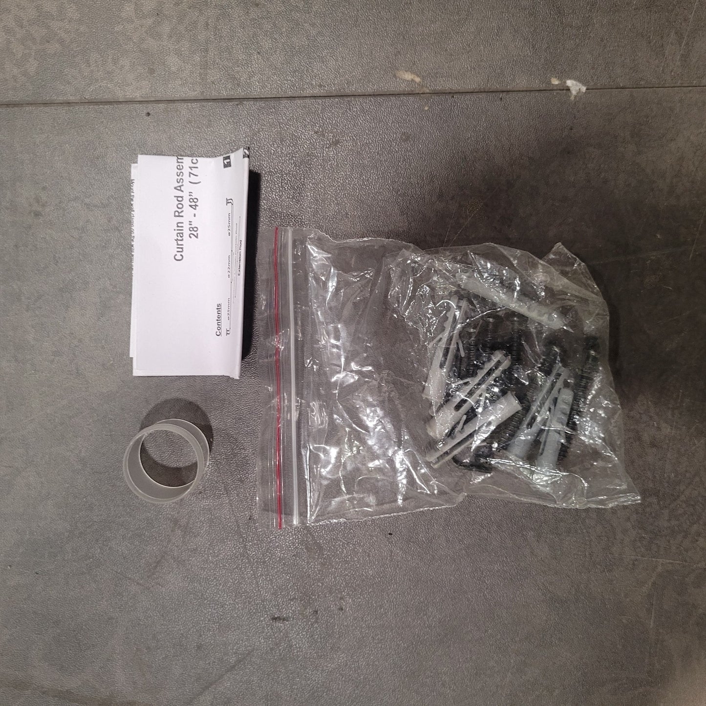 Curtain Rod Black, 28"-48" W/O packaging, All Components Pictured