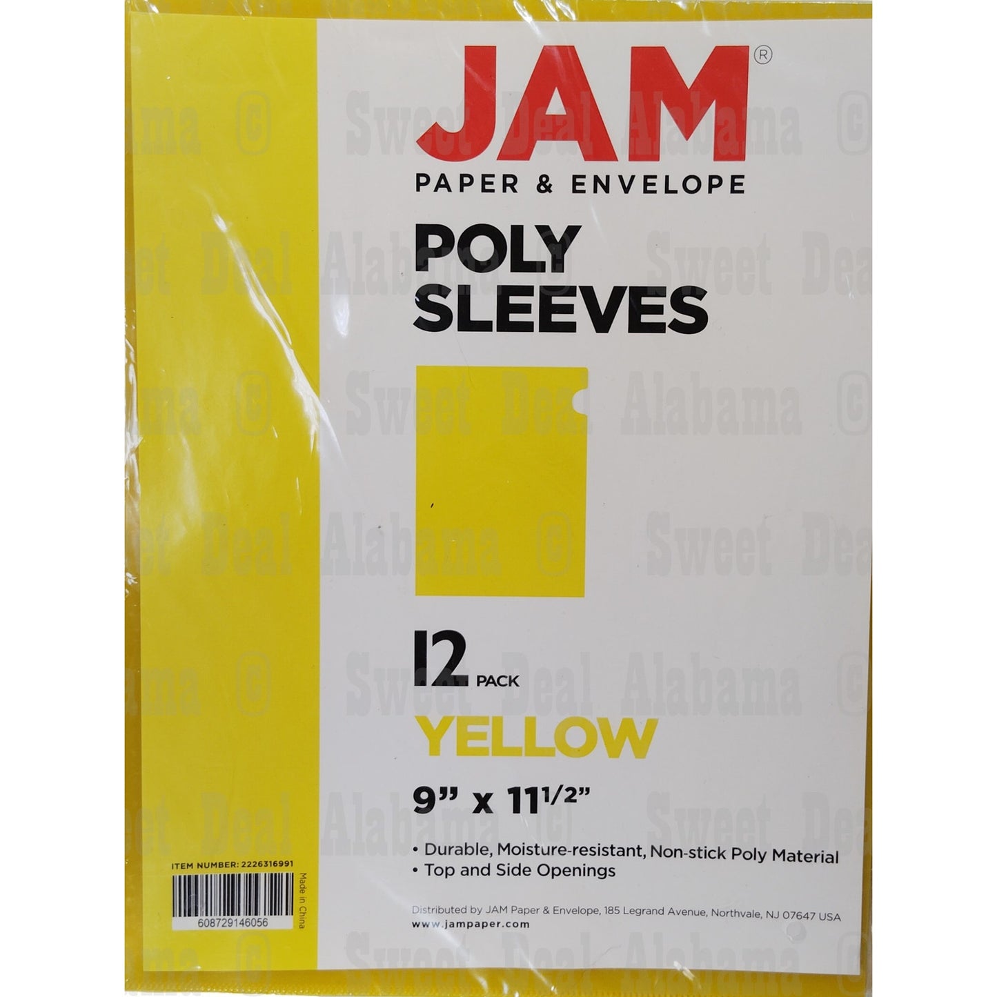 JAM PAPER Plastic Sleeves, Letter Size (9" x 11.5") Yellow Project Pockets 12-Pk