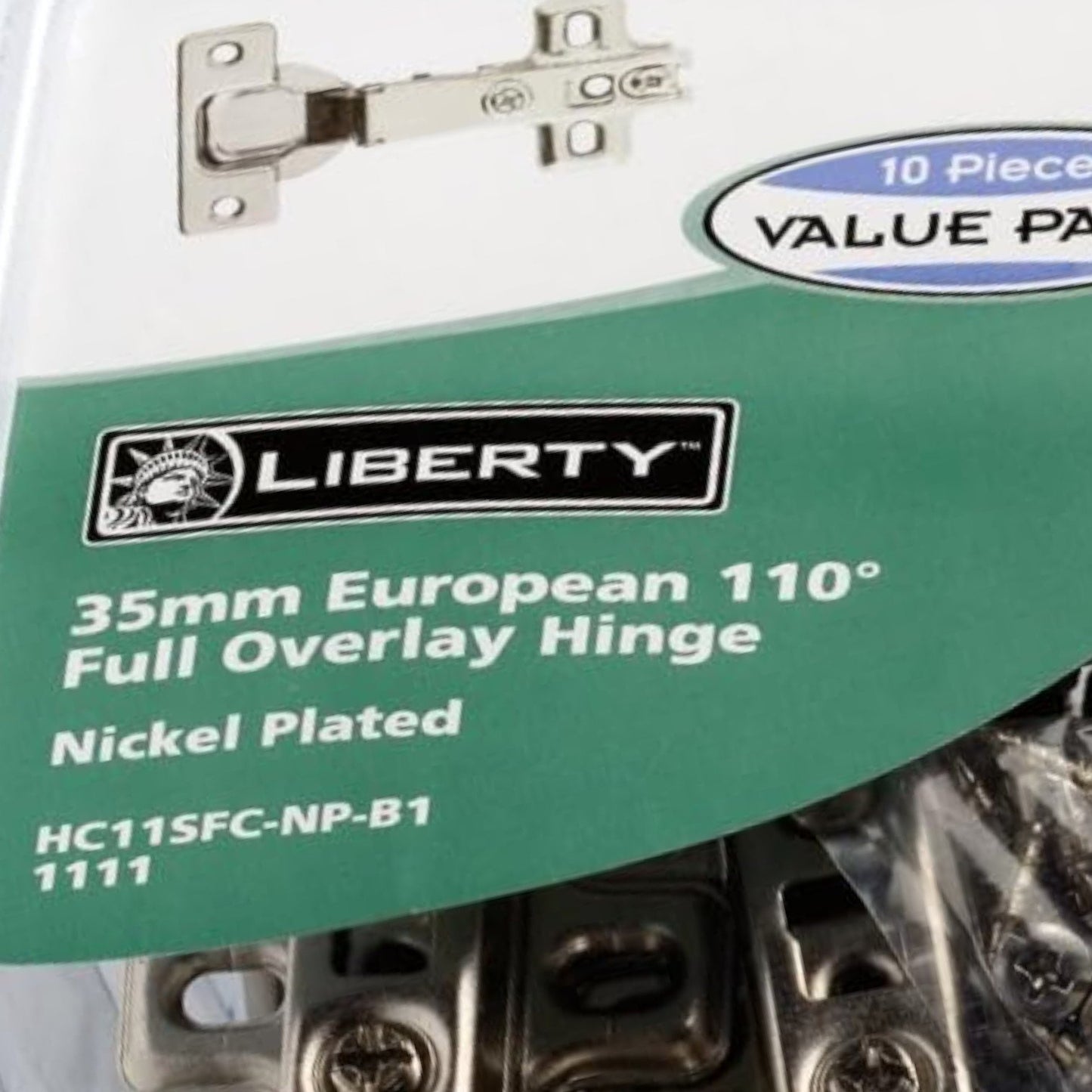 10PK HC11SFC-B1 Full Overlay European Cabinet Hinges,110° Opening, Nickel Finish