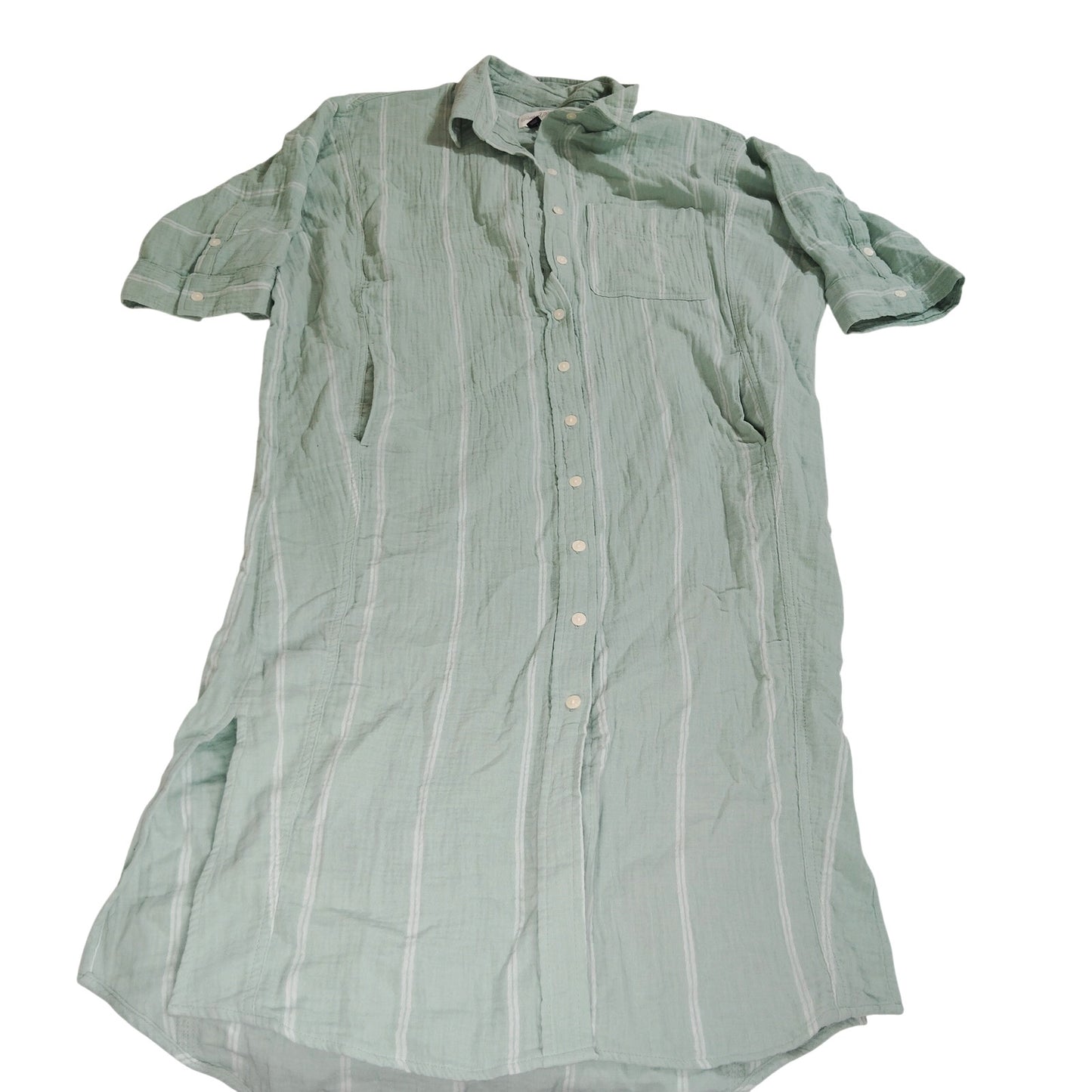 Universal Thread Women’s Green Stripe Short Sleeve Button Down Shirtdress M