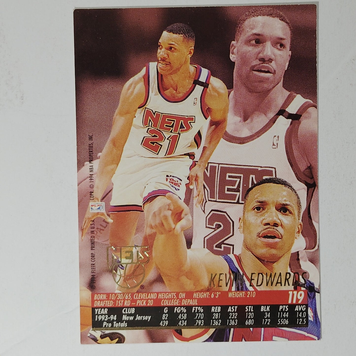 1994–95 Ultra Kevin Edwards #119 – New Jersey Nets – Guard – VG/EX