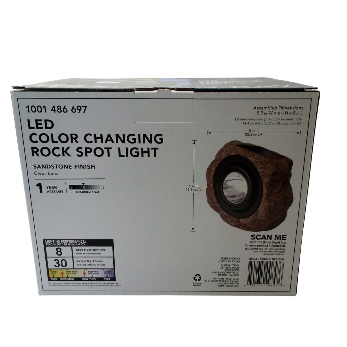 Hampton Bay Solar LED Rock Spot Light Color Changing Sandstone NXT-3547 Patio