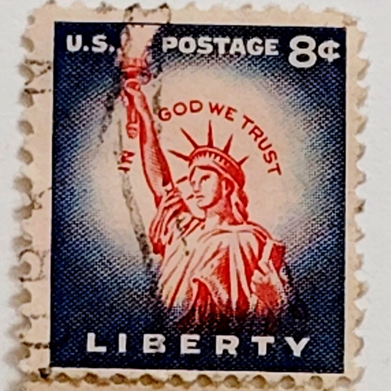 Vertical Pair – 1954 USA 8¢ Statue of Liberty Scott 1042 – Liberty Series - Canceled