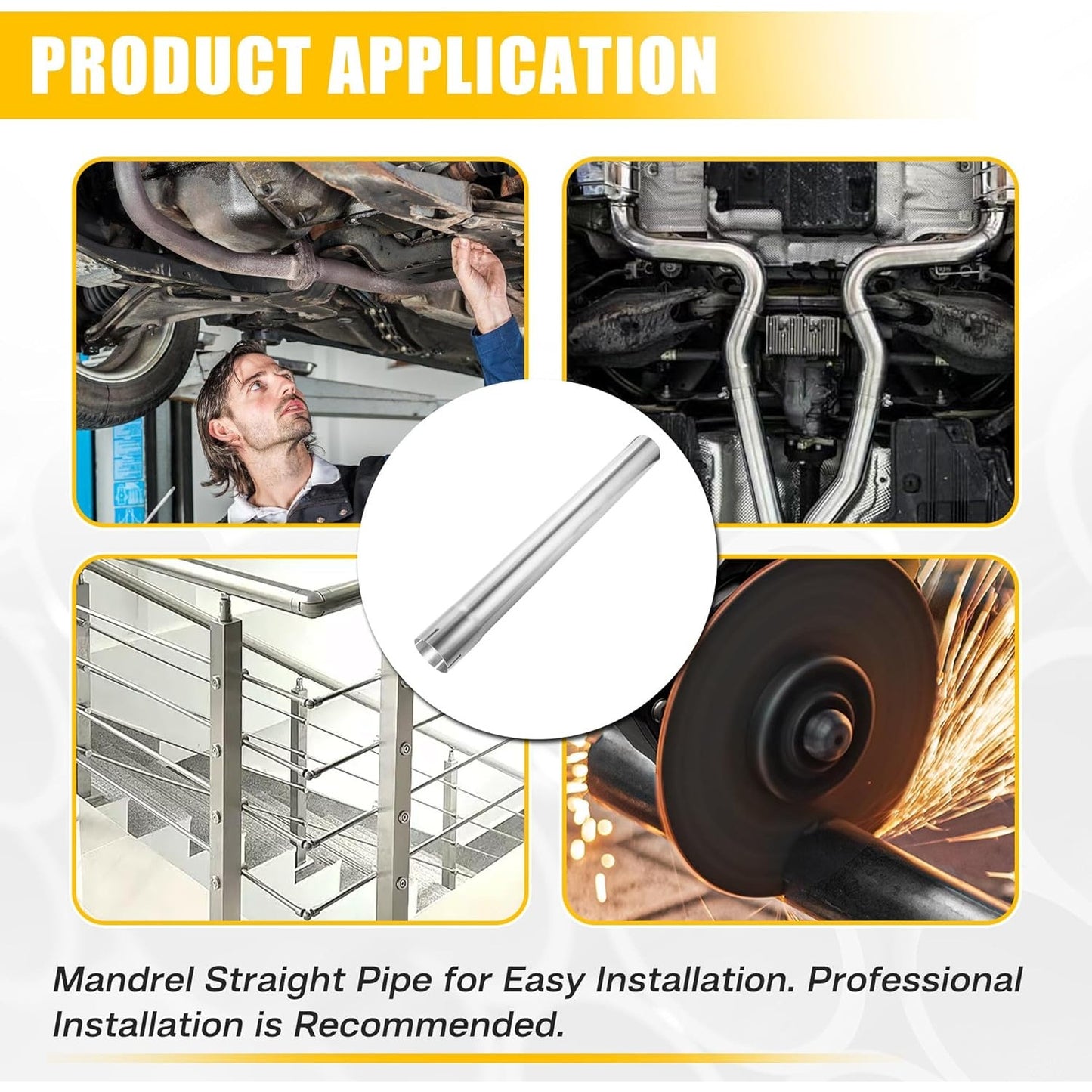 3" Straight Mandrel Exhaust Pipe, 304 Stainless, 22.8"L, 2 Pk, Universal Fit