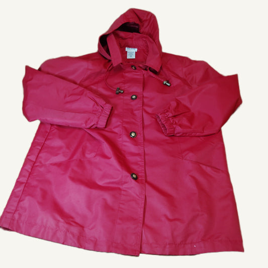 Blair Women's L Red Hooded Polyester Jacket with Gold-Toned Snaps