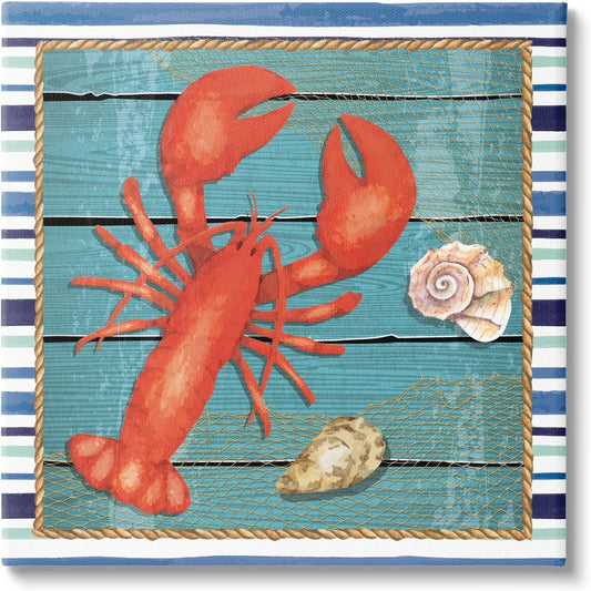 Lobster & Shells 17 x 17" Stretched Over Wood Canvas Art Print, Design by ND Art