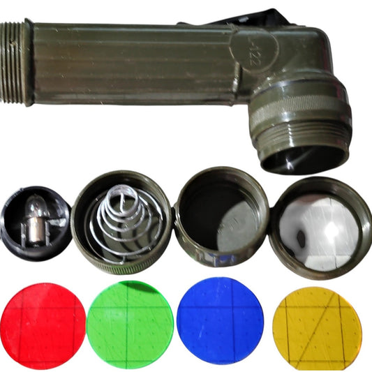 TL-122 Military Surplus Flashlight w/Red, Green, Yellow & Blue Lens & Extra Bulb