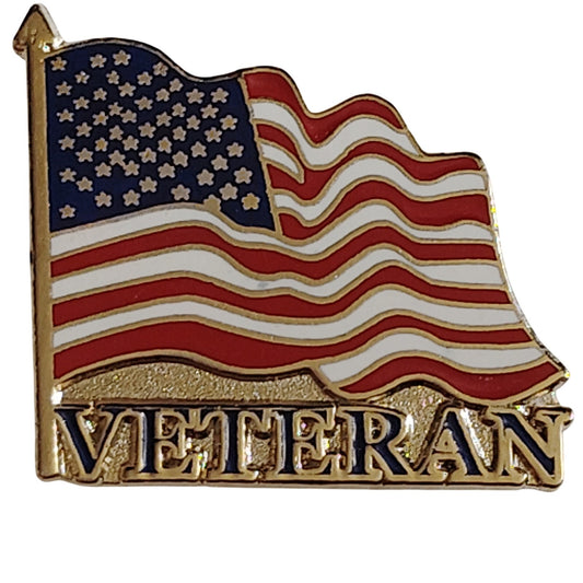 Waving American Flag Veteran Novelty Hat Lapel Pin 1" × 1"