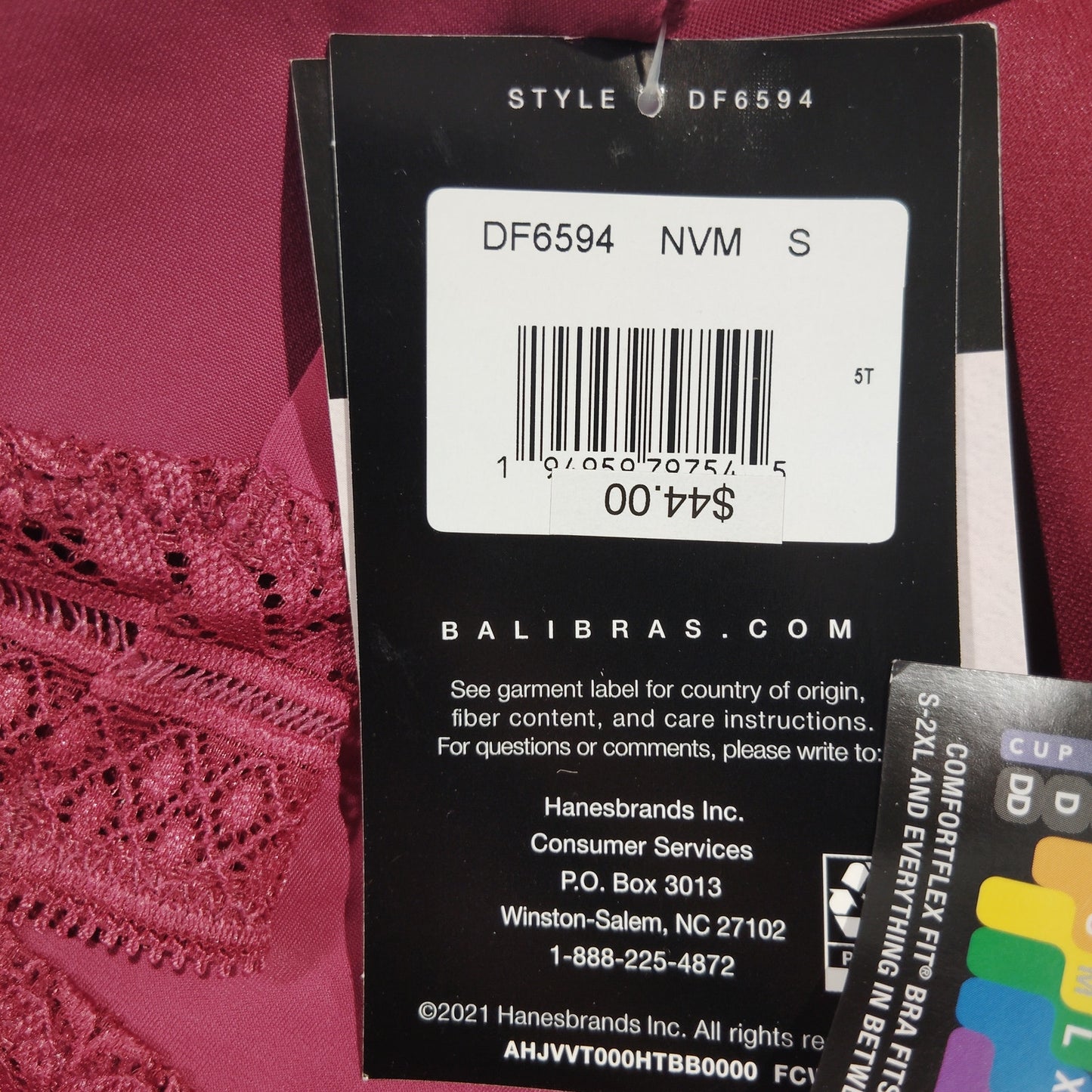 Bali Comfort Revolution Lace Wireless Bralette – Deep Cerise – Small – Women’s