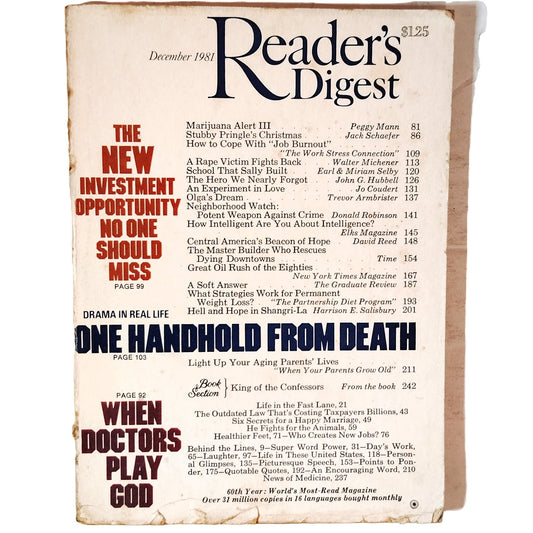Reader's Digest December Magazine Back Issue, Olga's Dream, Neighborhood Watch