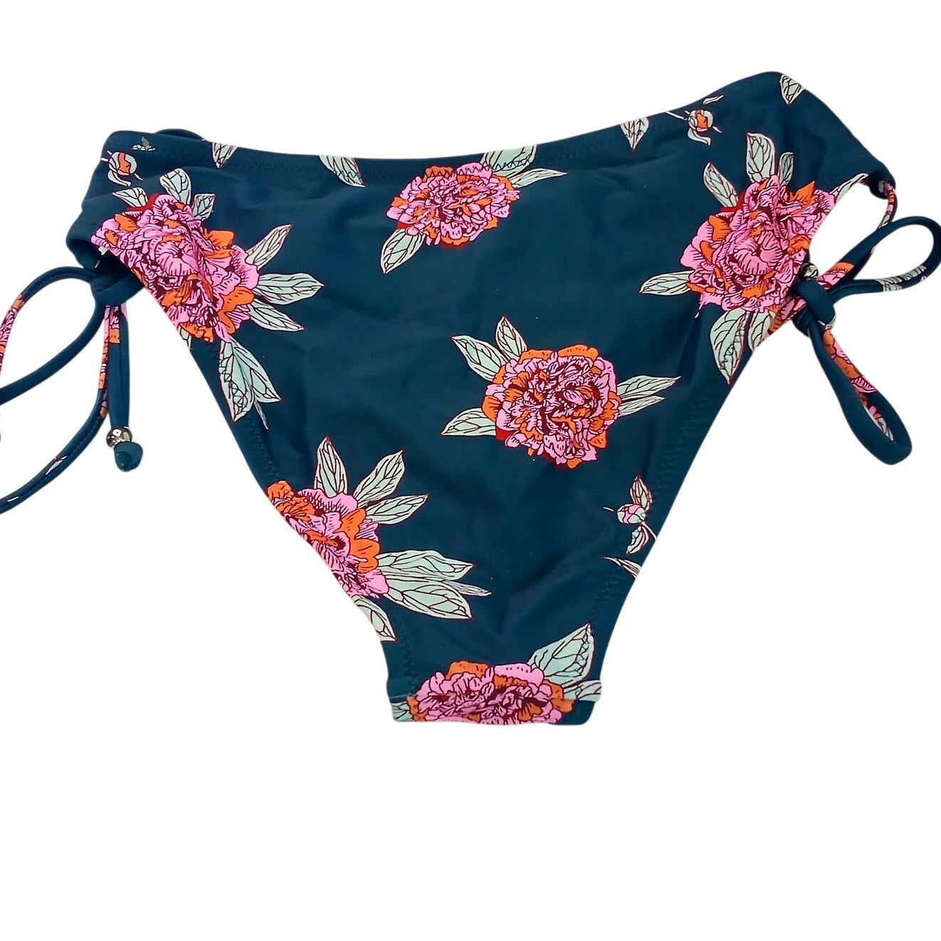 Cupshe Navy Floral Side Tie Bikini Bottoms Women’s Small Pink Rose Print