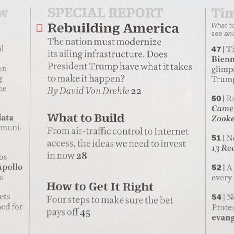 Time Magazine April 10 2017 Rebuilding America Infrastructure Special Report
