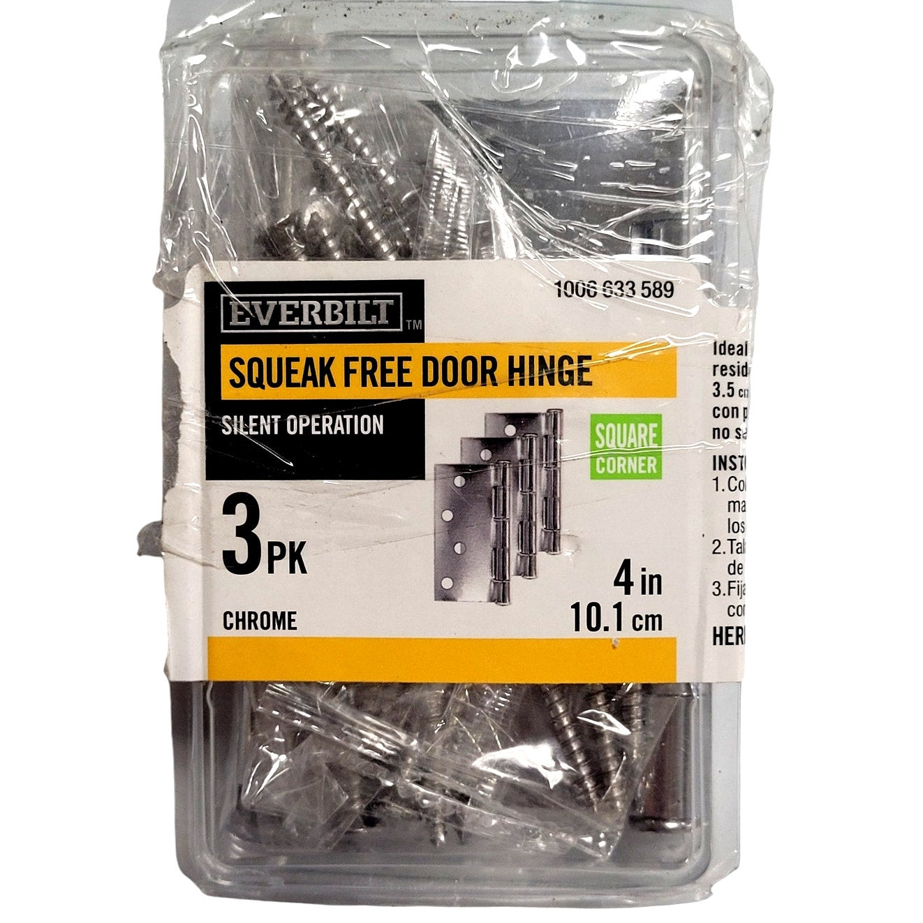 Everbilt 4 in. Square Radius Chrome Squeak-Free Door Hinge (3-Pack)
