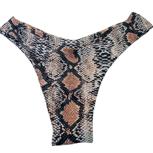Zaful Snakeskin High Cut V Front Bikini Bottoms Women’s Small Black Orange