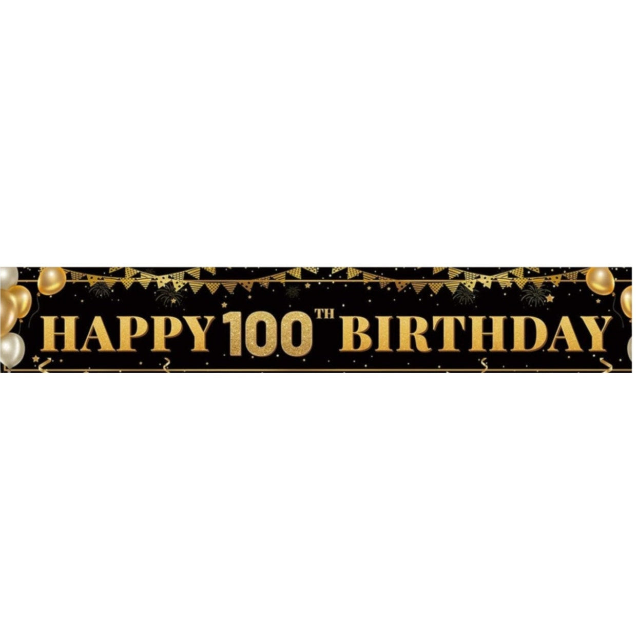 Happy 100th Birthday Banner 9.8×1.6 ft Black Gold Party Decoration Sign