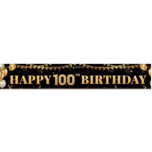 Happy 100th Birthday Banner 9.8×1.6 ft Black Gold Party Decoration Sign