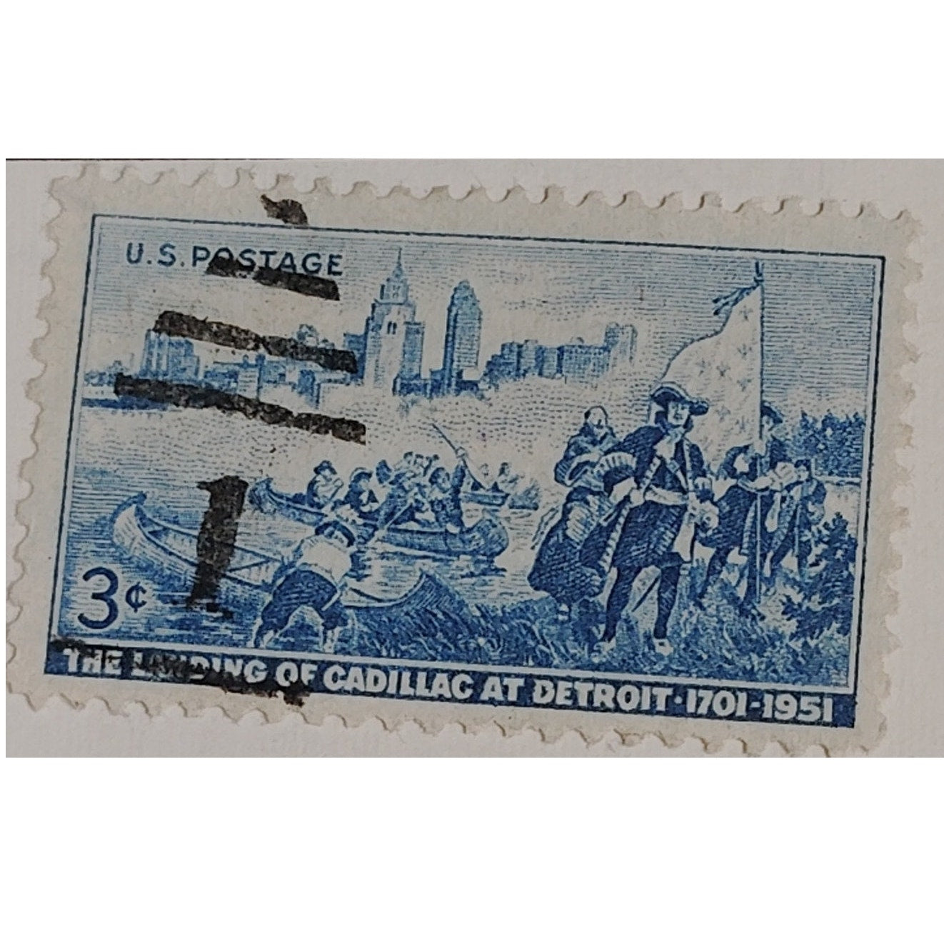 1951 3¢ Cadillac Landing at Detroit Stamp – Scott 1000 – 250th Anniversary