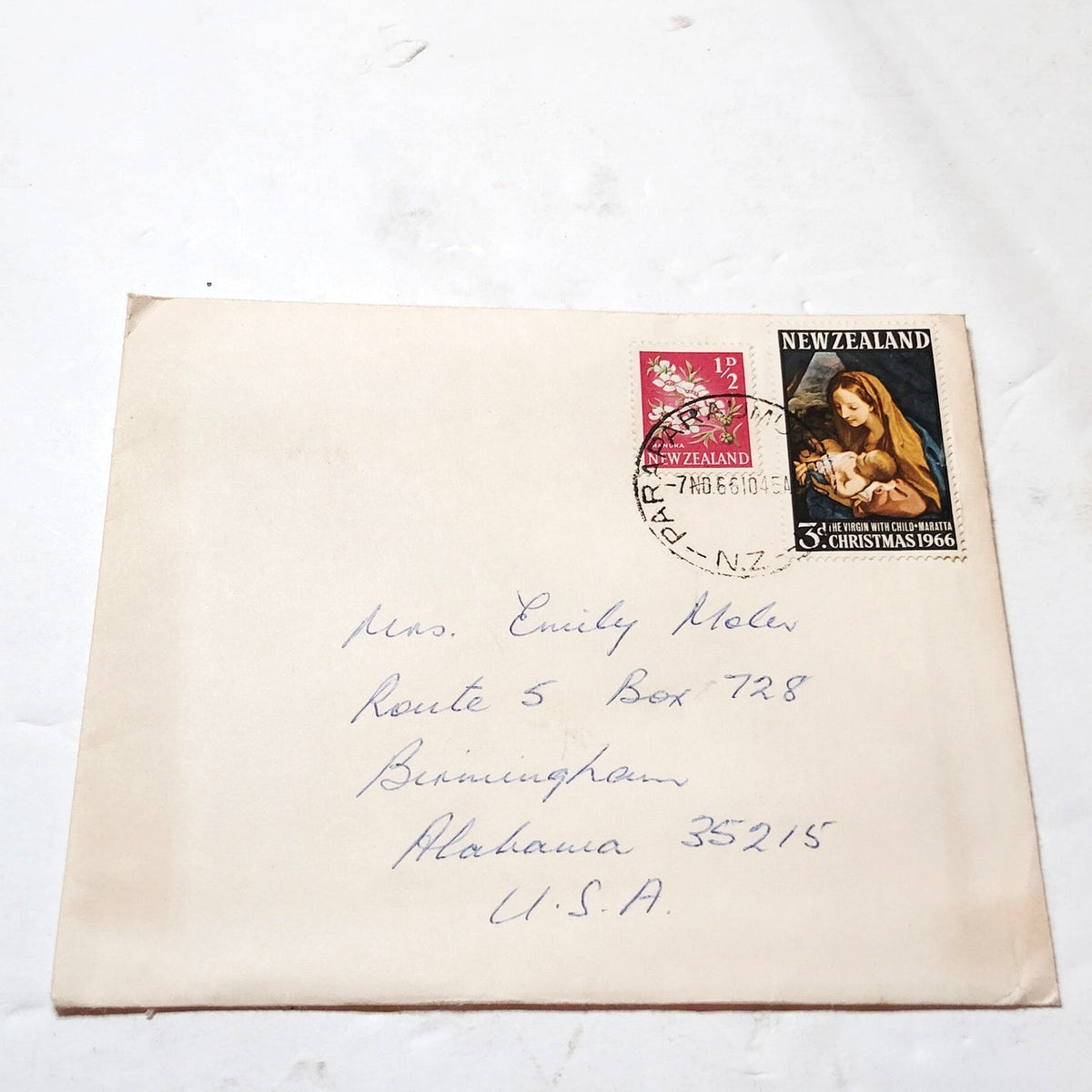 Vintage New Zealand 1966 Christmas Cover 3d Maratta & 1/2d Manuka Postmarked