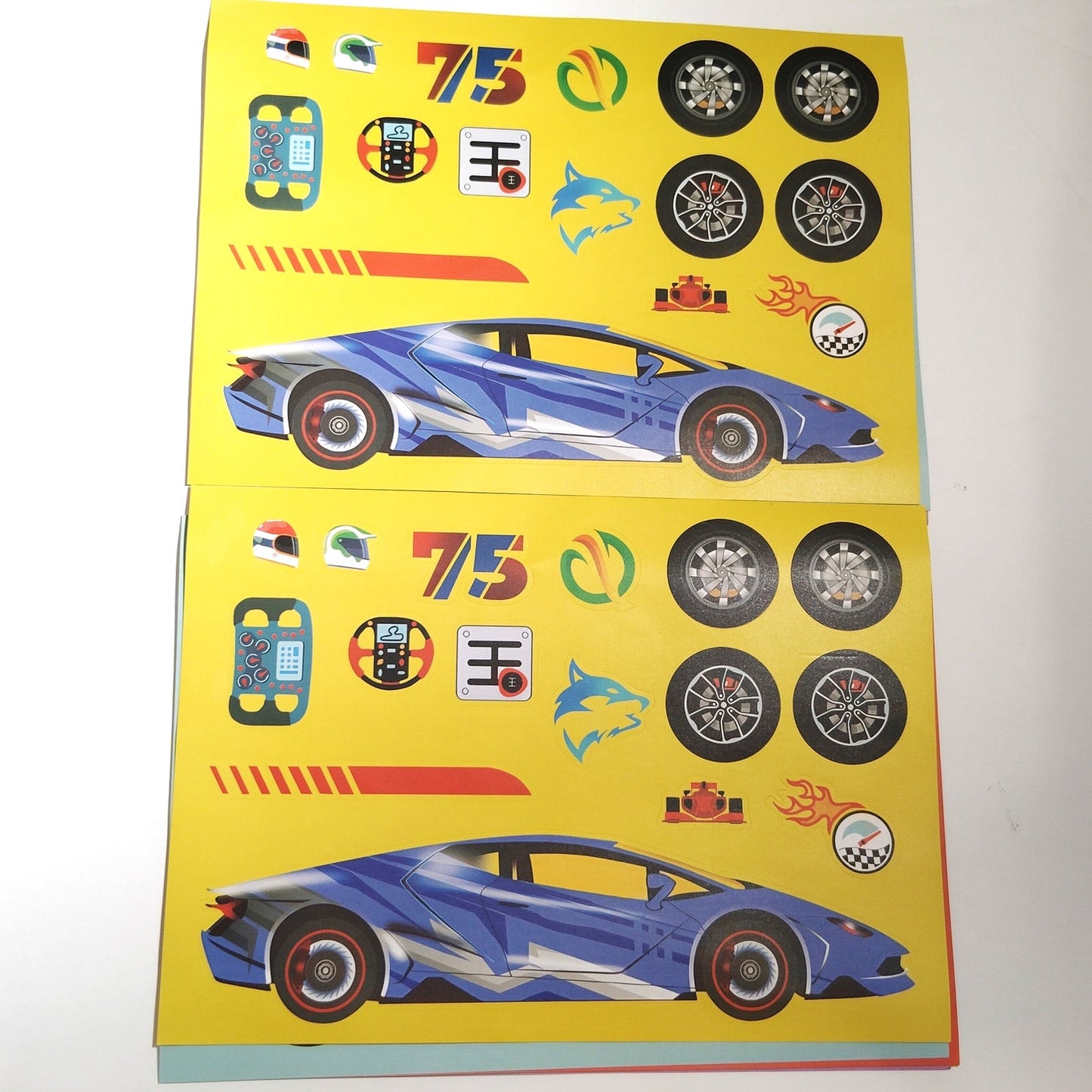 12‑Sheet Racing Car Assembly Sticker Set DIY Cartoon Race Car Craft Pack