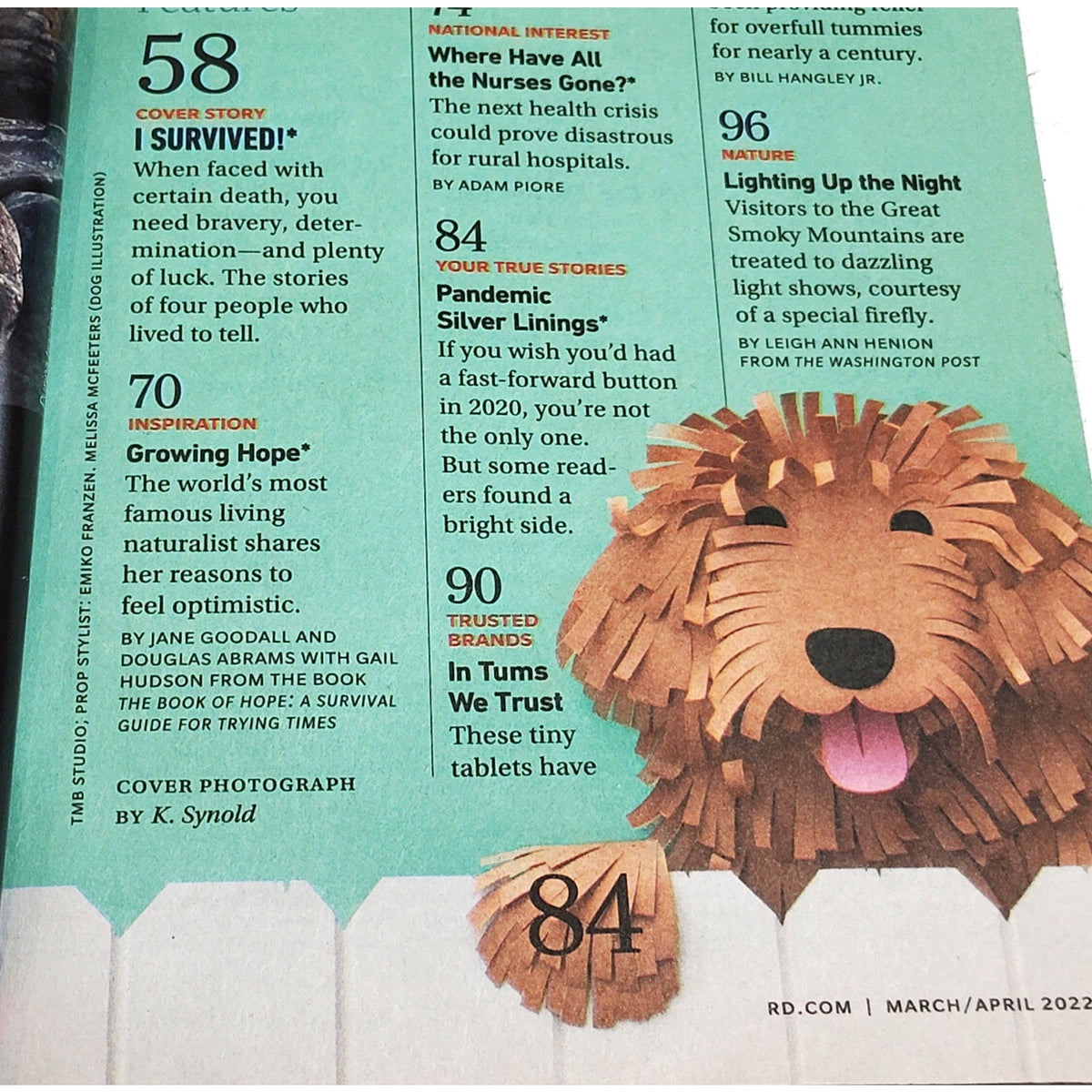 Reader's Digest March/April 2022 I Survived! Jane Goodall Optimism Magazine