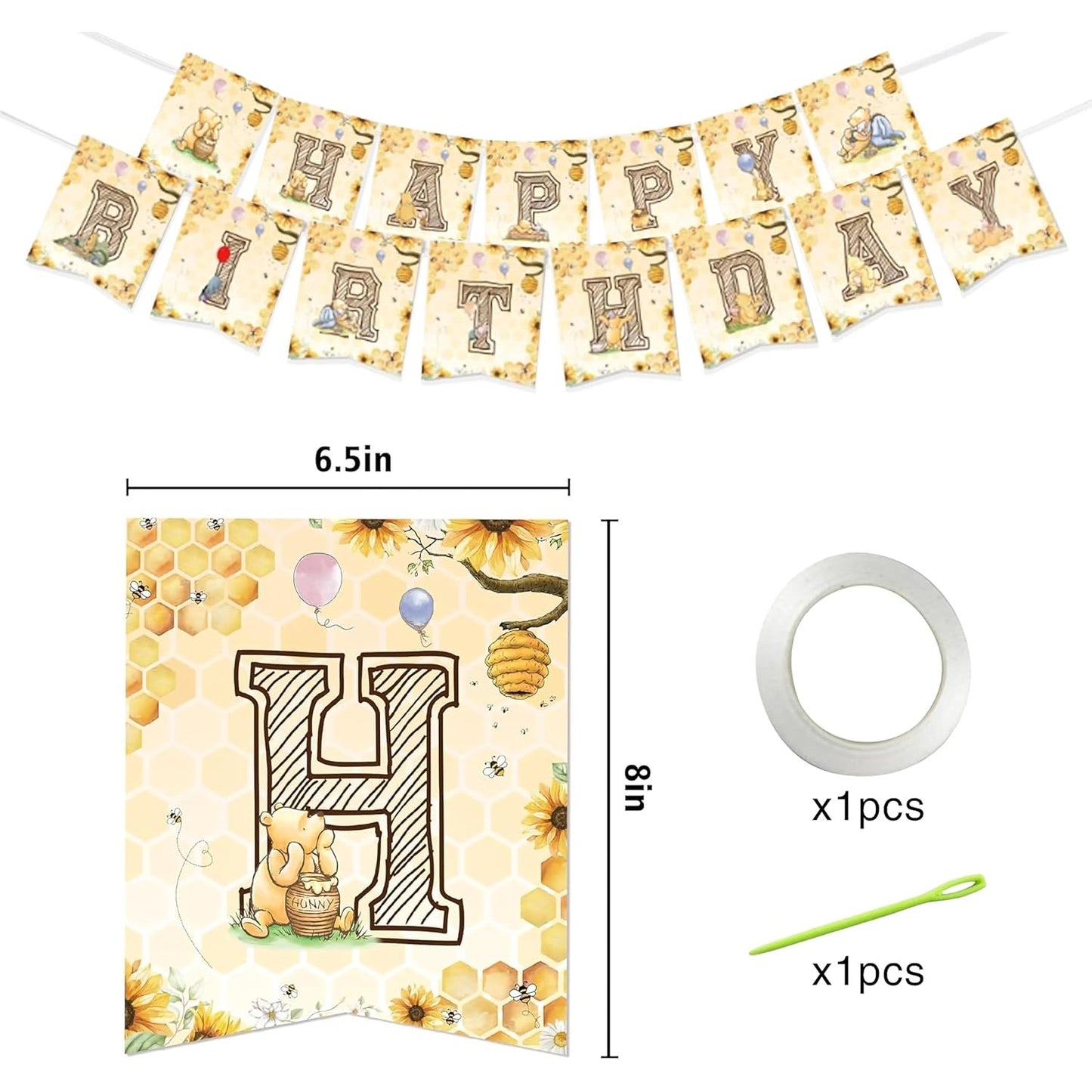Winnie Bear Happy Birthday Banner – Classic Bear Theme