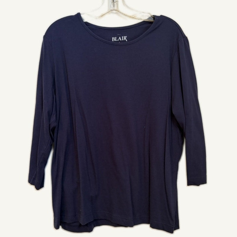 Blair Navy Long Sleeve Top & Faded Glory Striped Open Cardigan 2PC Set