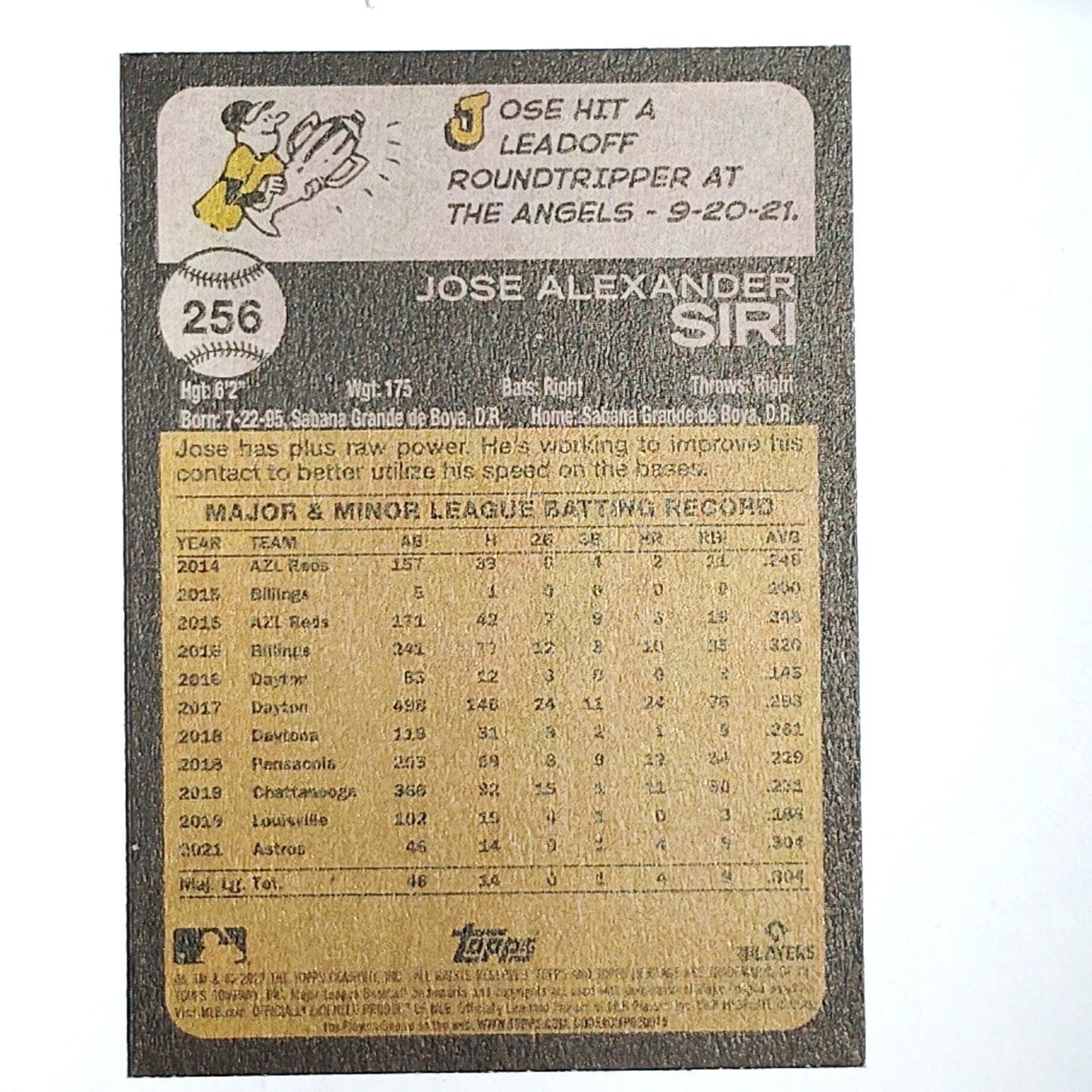 2022 Topps Heritage Jose Siri 256 RC Houston Astros Outfield Rookie VG/EX