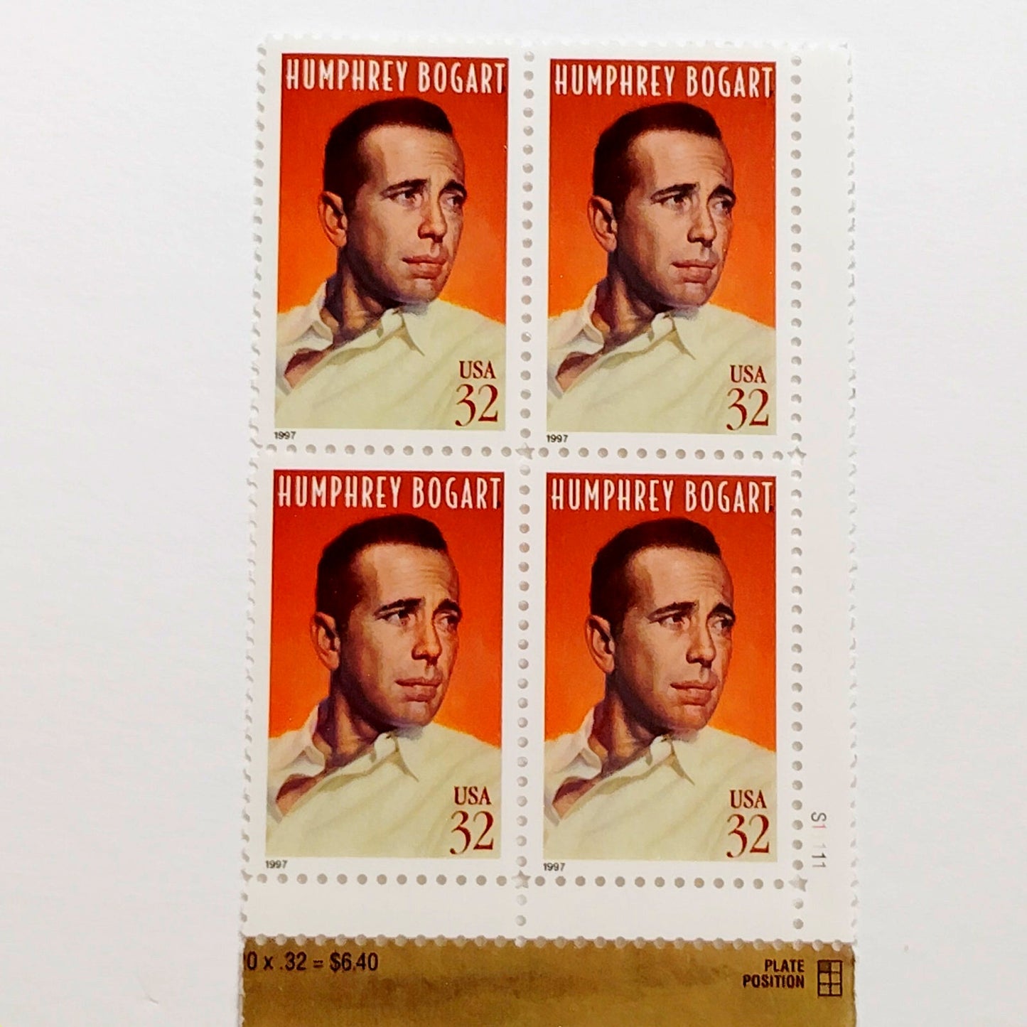 Block of 4 – 1997 USA 32¢ Humphrey Bogart MNH Scott 3152 Plate Block