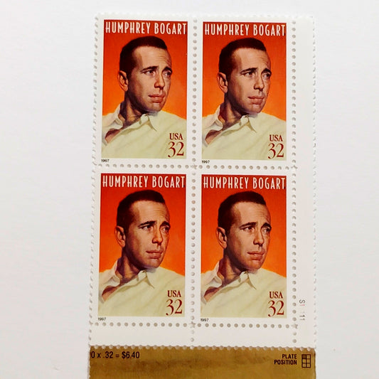 Block of 4 – 1997 USA 32¢ Humphrey Bogart MNH Scott 3152 Plate Block