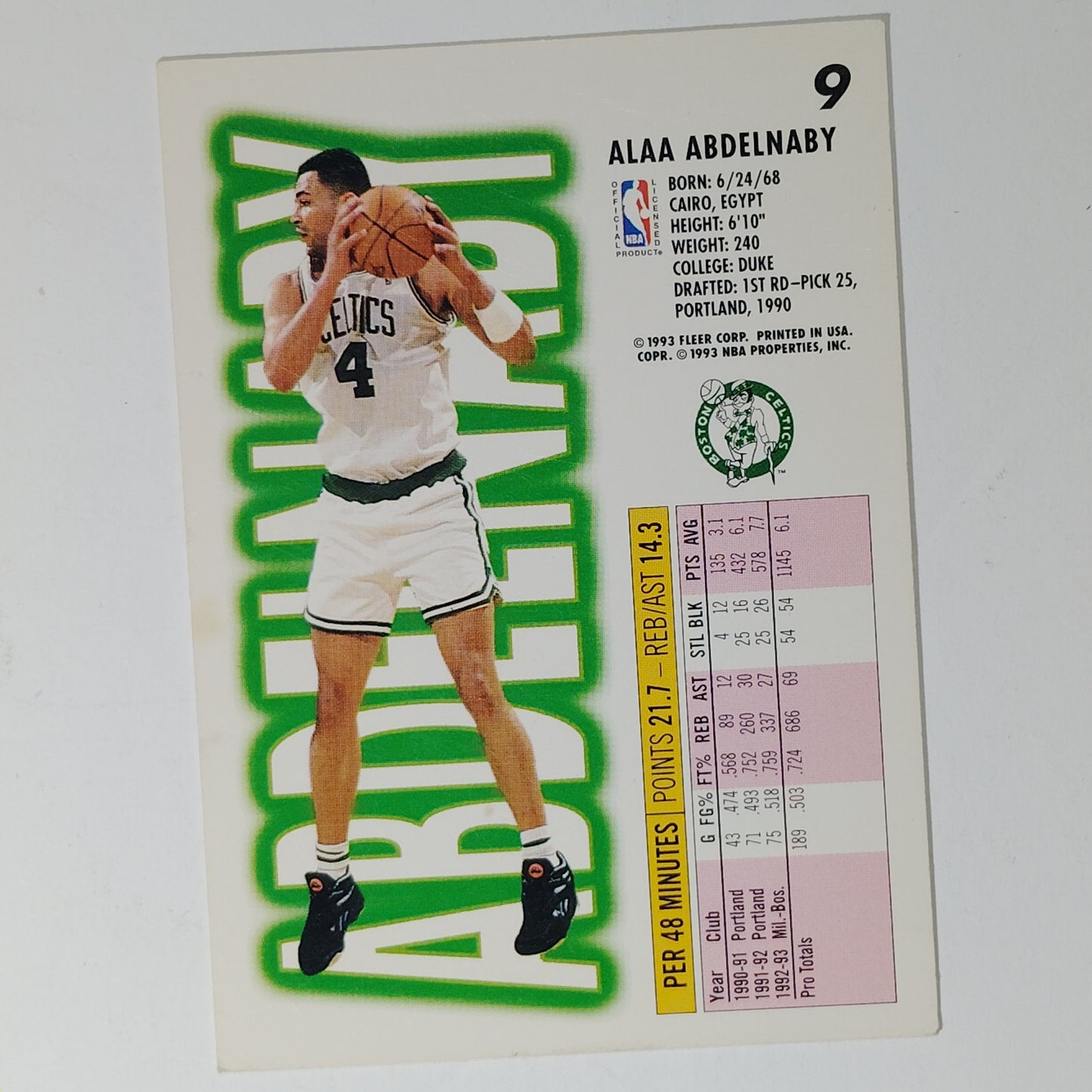 1993–94 Fleer Alaa Abdelnaby #9 – Sacramento Kings – Forward NBA Card