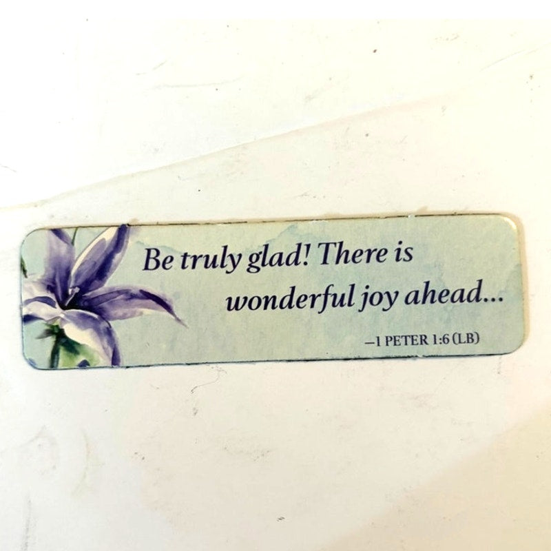 1 Peter 1:6 Scripture Magnet Purple Lily Living Bible Inspirational 3.75x1