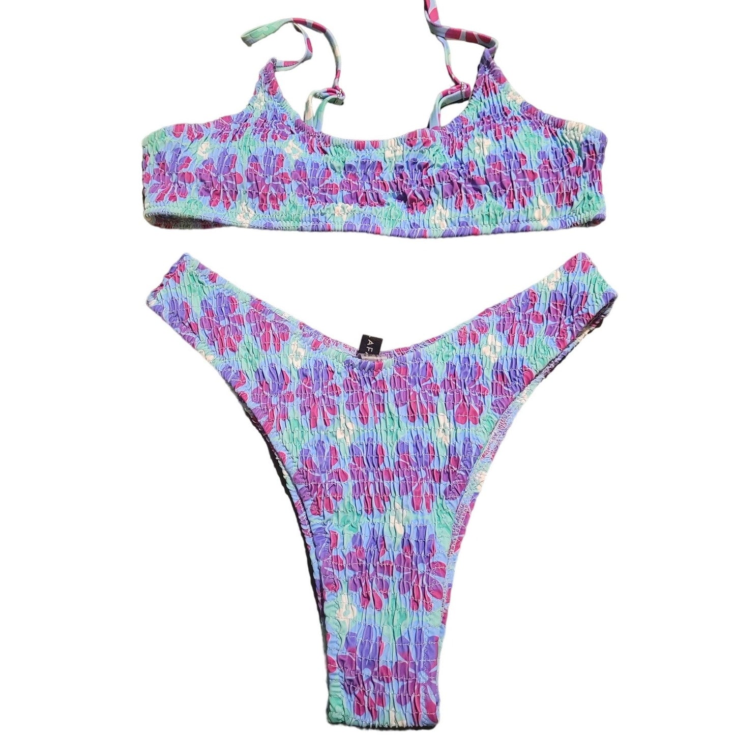 VOLAFA Triangle Bikini Set Smocked Textured Scoop Frilled Ruched Elastic, L (8)
