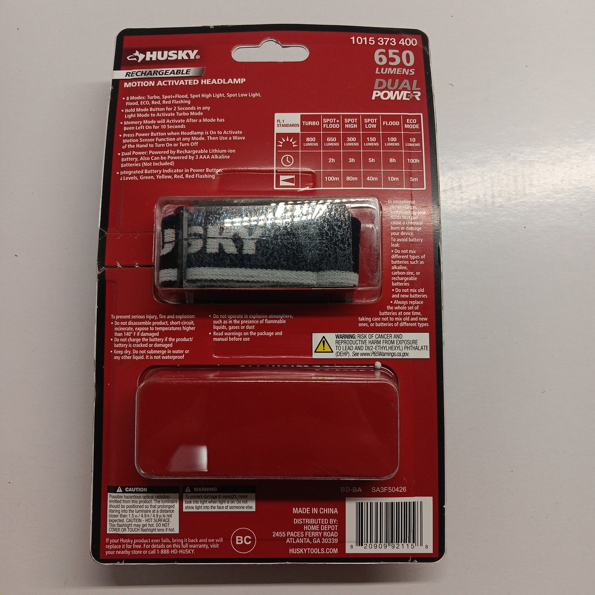 Husky 650 Lumens Rechargeable Motion Activated Headlamp Dual Power USB-C