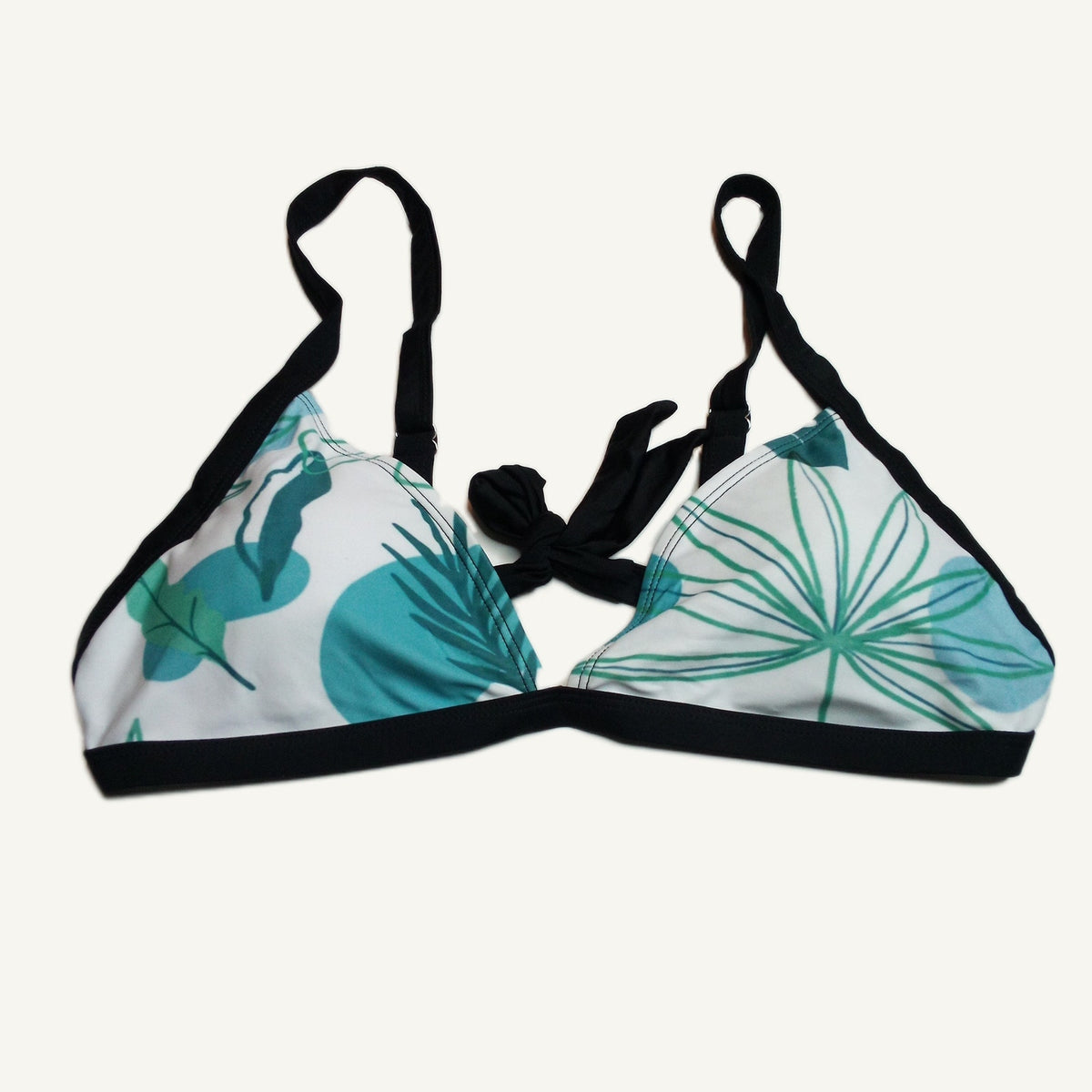 Blue Tropical Print Tie-Front Bikini Top Swimwear Women's Size L Adjustable