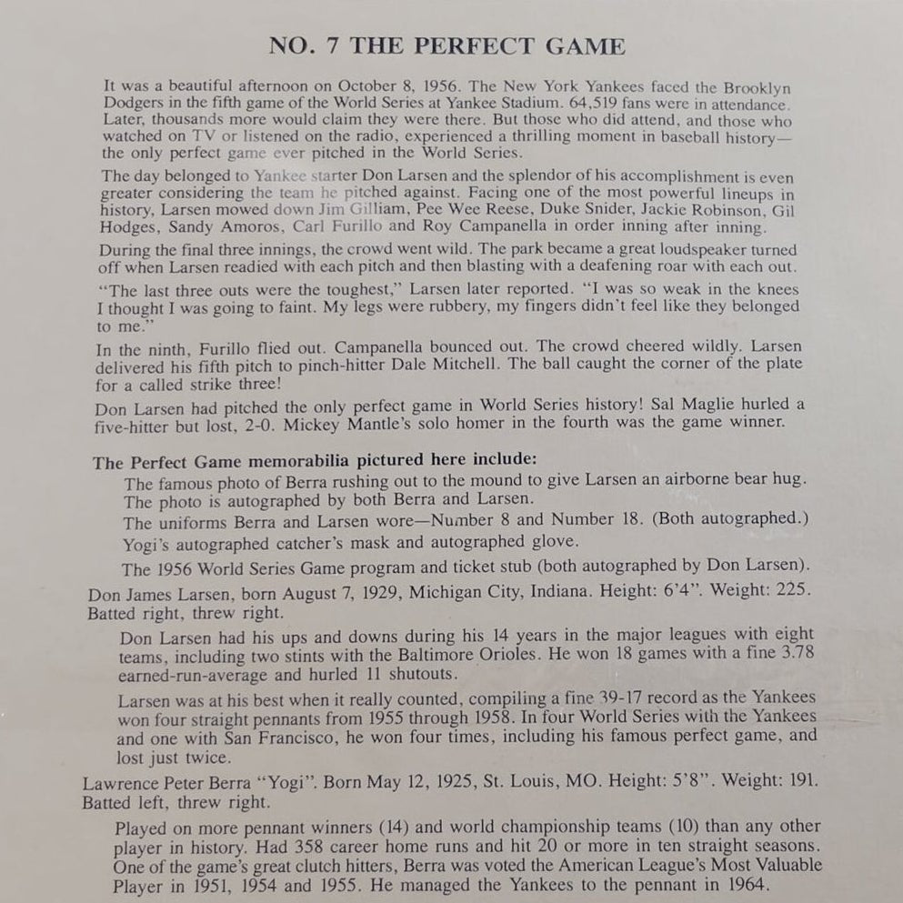 No. 7 The Perfect Game 1956 World Series Yankees 11x14 Print Product Exposure