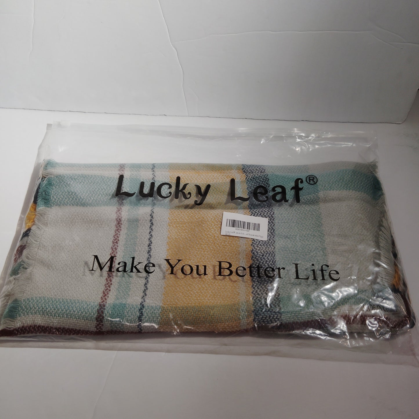 Lucky Leaf Infinity Scarf Aquamarine Plaid Acrylic 36" × 20" Fall/Winter Wear