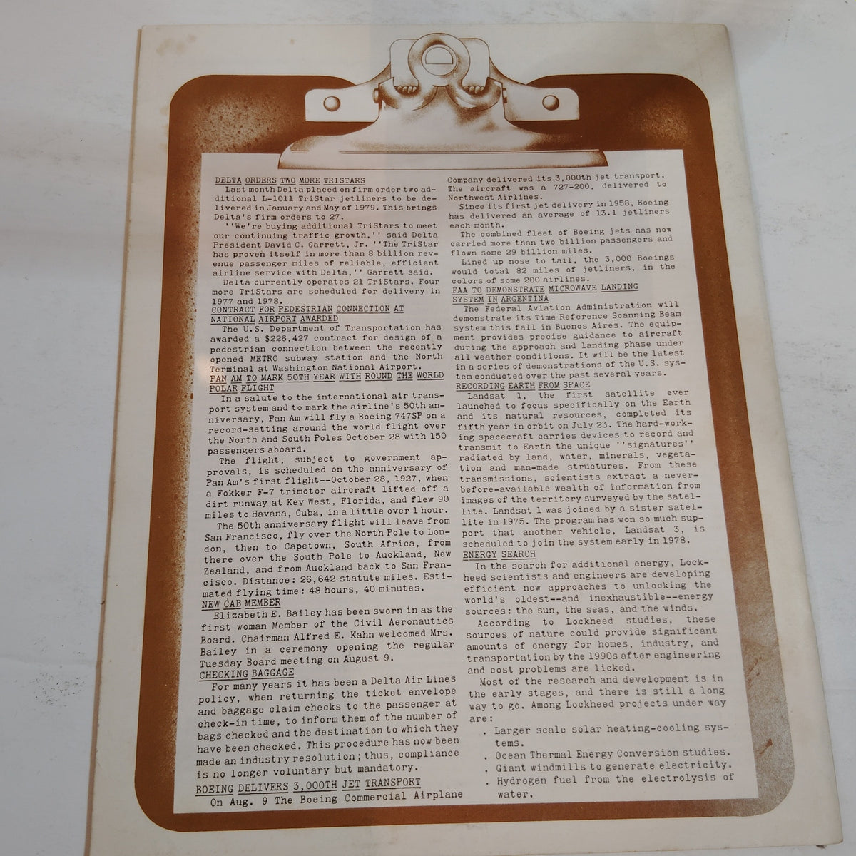 Delta Digest September 1977 Vintage In-Flight Magazine - Brown & White