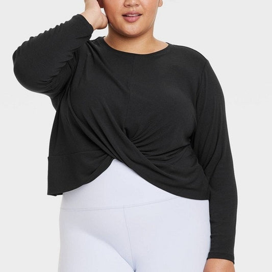 All in Motion Women’s Twist Front Long Sleeve Top Black 1X