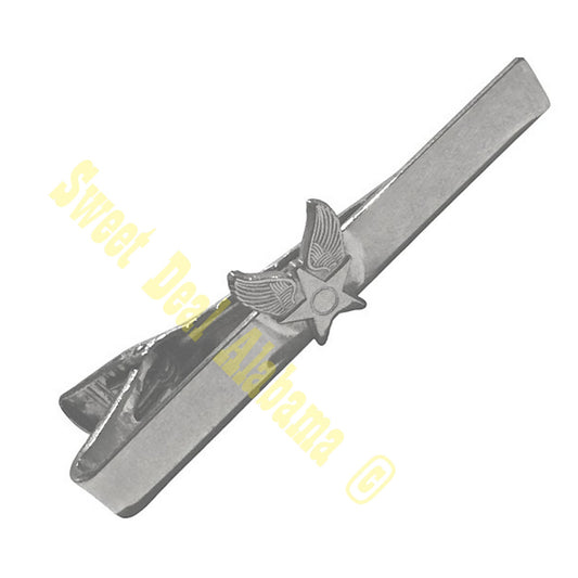 Air Force Hap Arnold Tie Clasp / Clip, Silver, 2"L, Emblems 1/2"H x 1/2"W By No-Shine Insignia, NIP