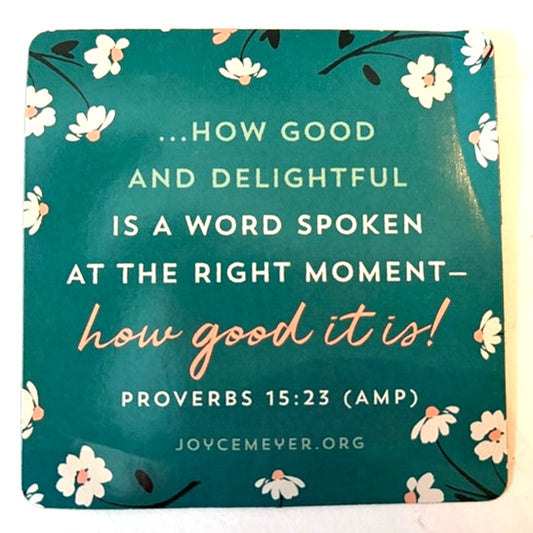 Christian Scripture Fridge Magnet Proverbs 15:23 Floral Teal JM Design 3.5x3.5