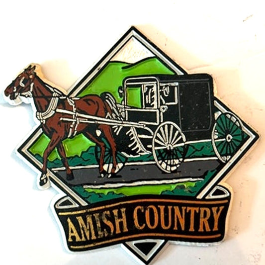 Amish Country 3D PVC Rubber Magnet Horse Buggy Diamond Shape 3x3