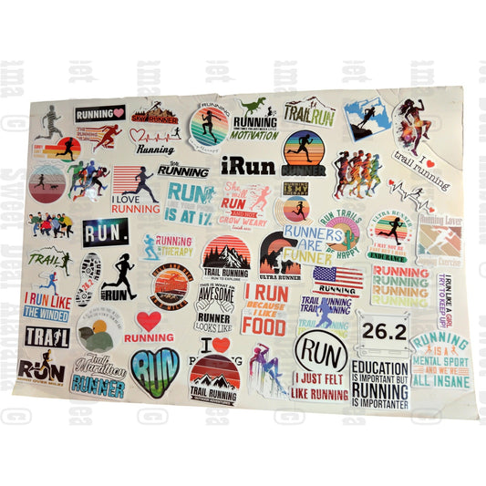 55 PCS Running Stickers - Waterproof Vinyl, Multicolor - Indoor & Outdoor Use