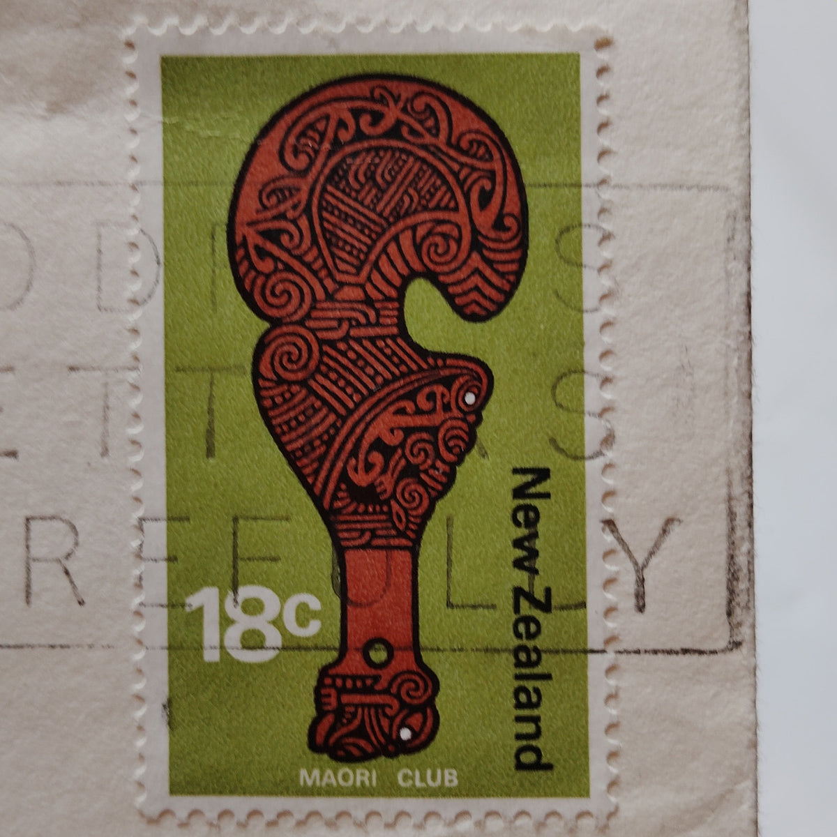 1972 New Zealand 18c Maori War Club Stamp on Cover w/ The Terrace Postmark